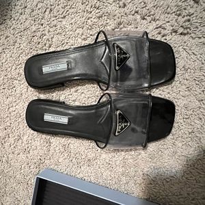 Prada clear logo sandals